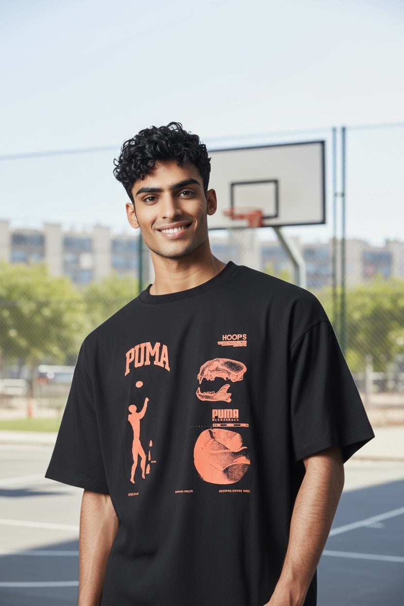 PUMA authentic resale 630664 01 Mens XL Basketball themed T-shirt (E2V)