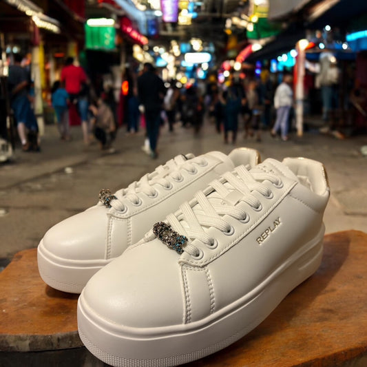 Replay Authentic resale Rhinestone white and gold platform trainer womens UK 6 no box