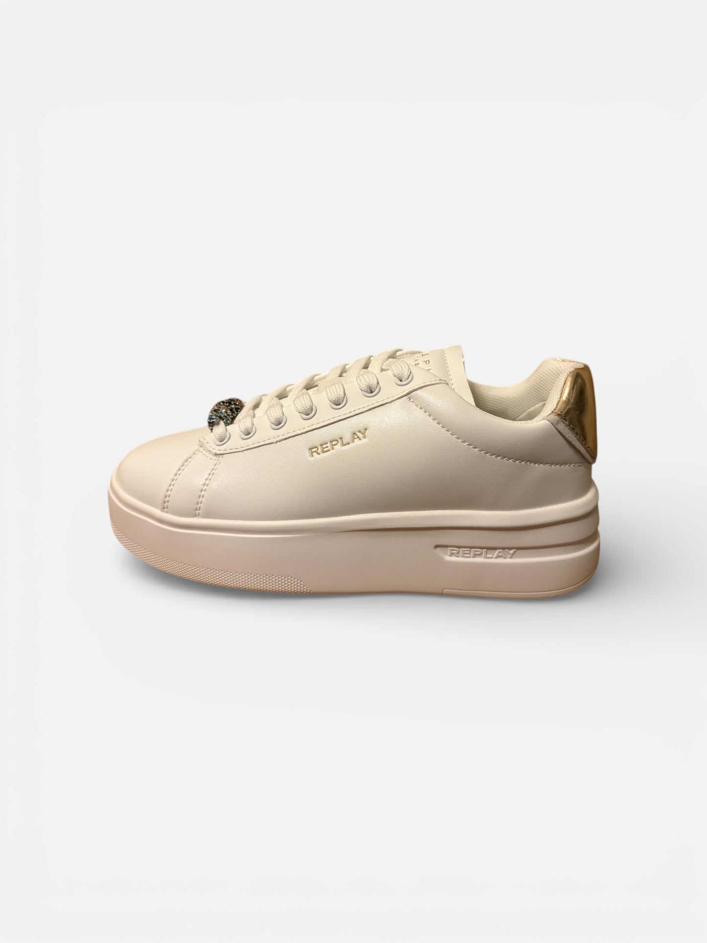 Replay Authentic resale Rhinestone white and gold platform trainer womens UK 6 no box