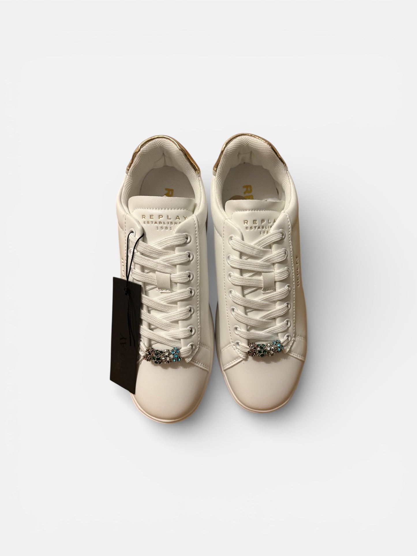 Replay Authentic resale Rhinestone white and gold platform trainer womens UK 6 no box